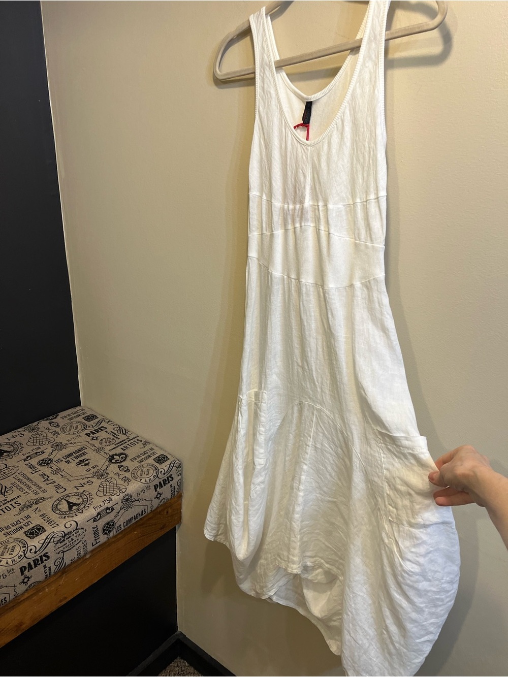 Sleeveless White Midi Tank Dress with Tiered Panels